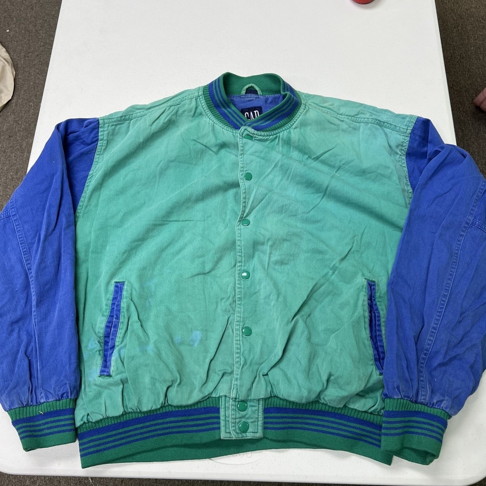 Gap Bomber Jacket Mens XL Green Blue Vintage Colorblock Varsity Cotton Snap G1